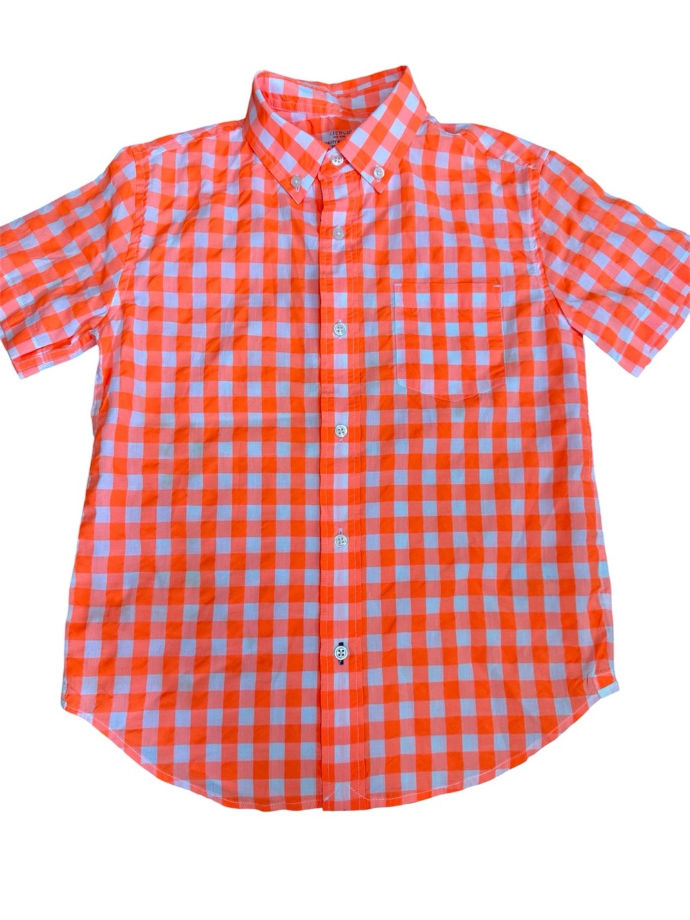 J. Crew Orange and White Gingham Short-Sleeve Button-Down Shirt